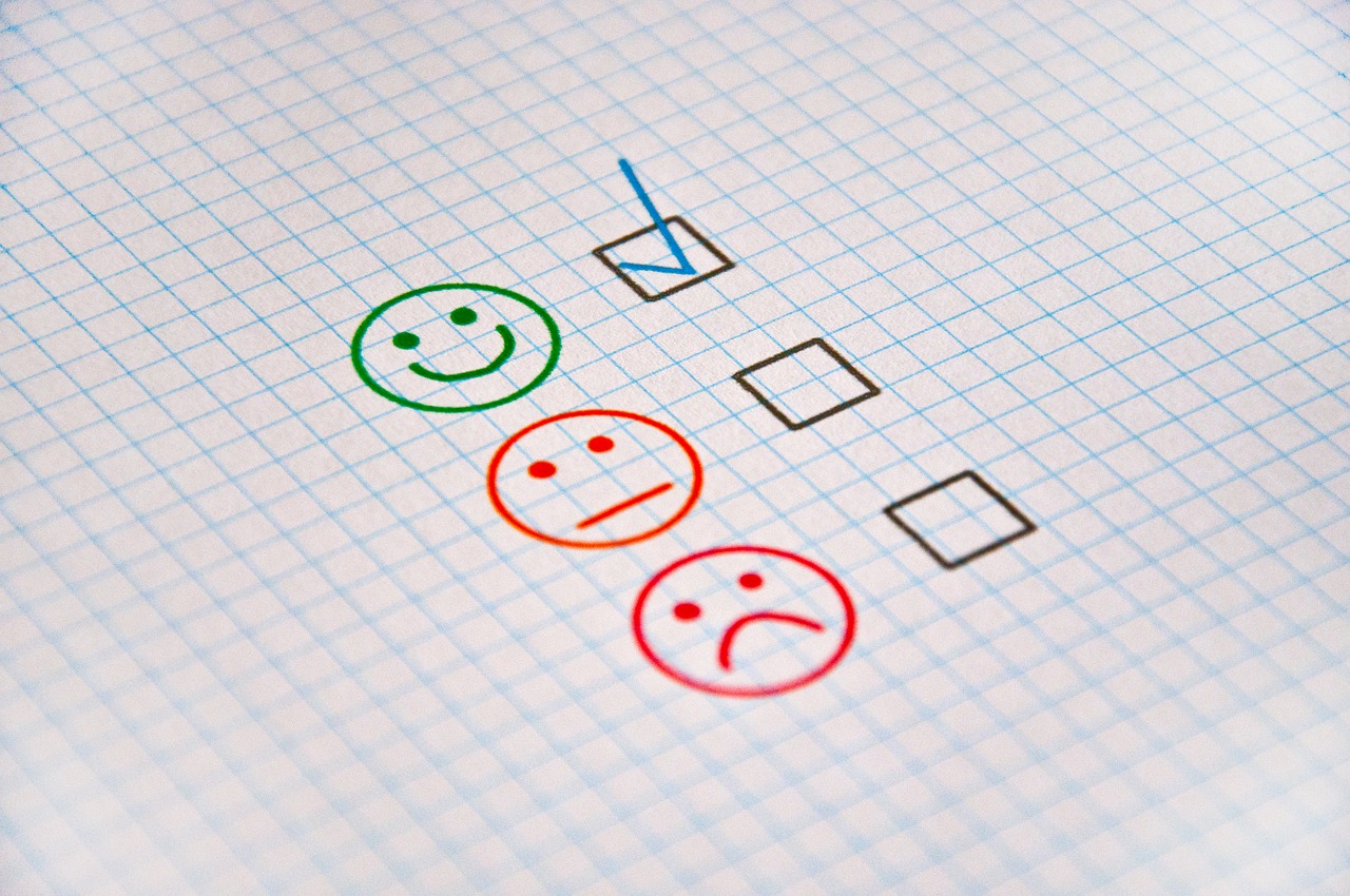 Checkboxen mit Smileys von zufrieden bis unglücklich